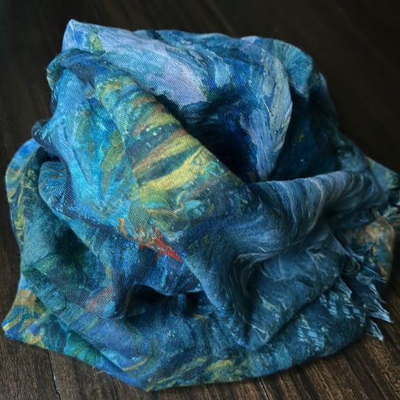 VTG Scarf Museum of Fine Arts Boston, Van Gogh Art Print, blue tones - Picture 1 of 14